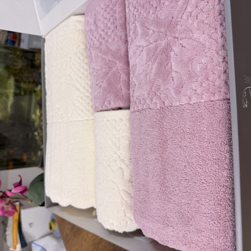 KISMİ KADİFE HAMAM TAKIMI ÇINAR DESEN %100 PAMUK 50-90 2 ADET+90-150 2 ADET 2